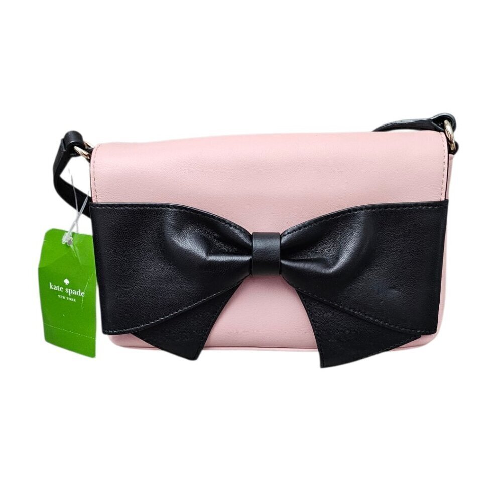 Kate Spade New Hanover Street Aster Bow Beau Pink Black Leather Crossbody Bag